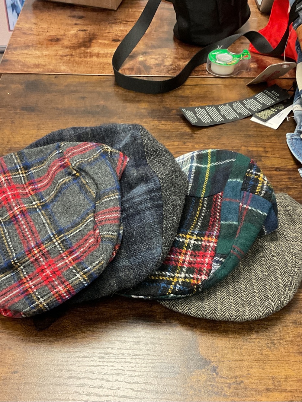 J. Crew Multi-Pattern Plaid and Tweed Flat Caps - Red, Green, Gray bundle 4 pcs